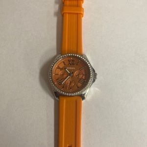 Fossil Rhine Stone Rubber Orange Band Watch